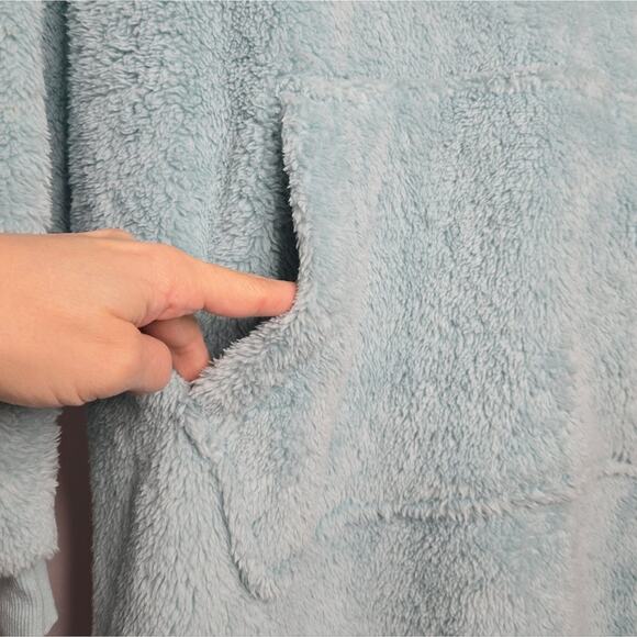 Joyspun Seafoam Green Hoodie Robe Fleece Lounger PJ Top Size M 8-10 - Picture 5 of 12